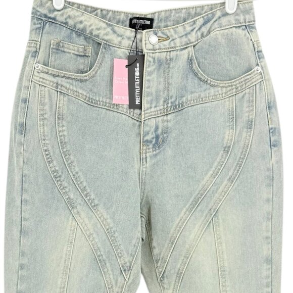 Pretty Little Thing Women's Vintage Blue Seam Detail Flared Denim Jeans Sz 6 NWT - Picture 3 of 11